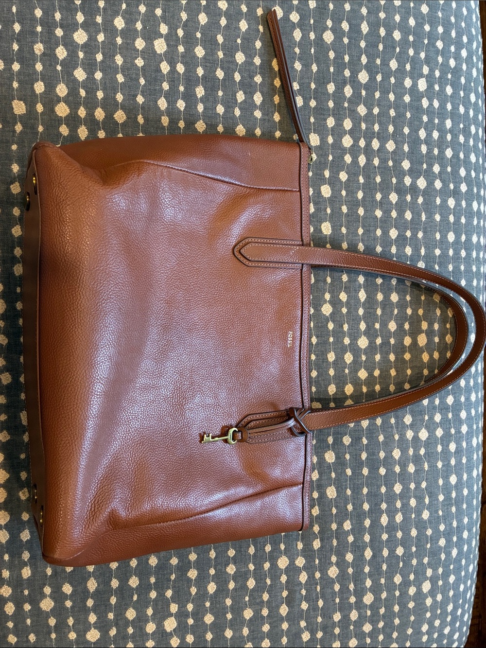 Fossil Brown Pebbled Genuine Leather Tote with Gold Hardware